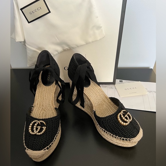 Gucci Shoes - Women’s Gucci Crochet Espadrilles with Ribbon Tie Sz 39